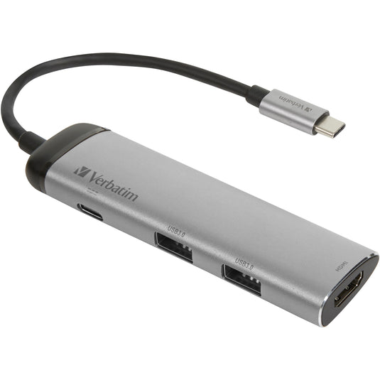 Verbatim usb 3.2 gen 1 multiport hub, usb-c > 2x usb-a + usb-c + hdmi usb-hub (zilver zwart, pd, opladen tot 100 watt)