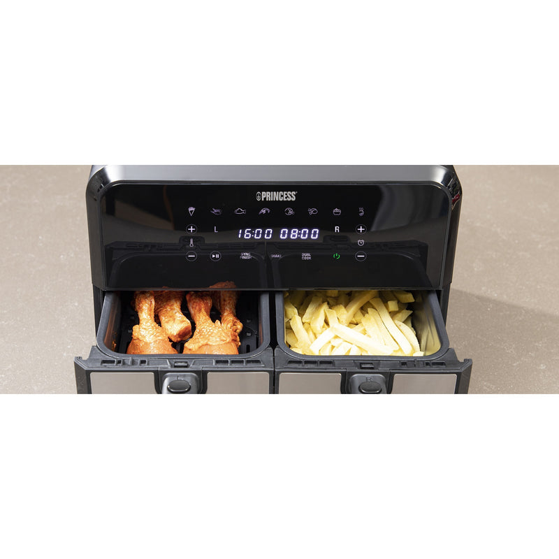 Load image into Gallery viewer, Princess double basket aerofryer heteluchtfriteuse (zwart, 2x 4 liter)
