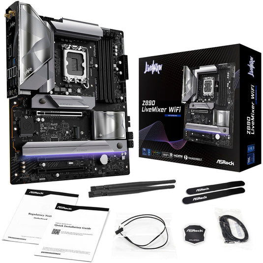Asrock z890 livemixer wifi socket 1851 moederbord (zwart, raid, 2.5 gb-lan, wi-fi 7, bt, sound, atx)