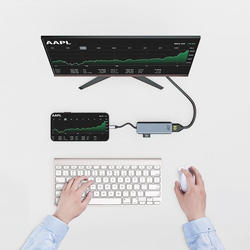 Load image into Gallery viewer, Act connectivity usb-c 4k multiport adapter voor 2 hdmi schermen, usb-a datapoort (aluminium)
