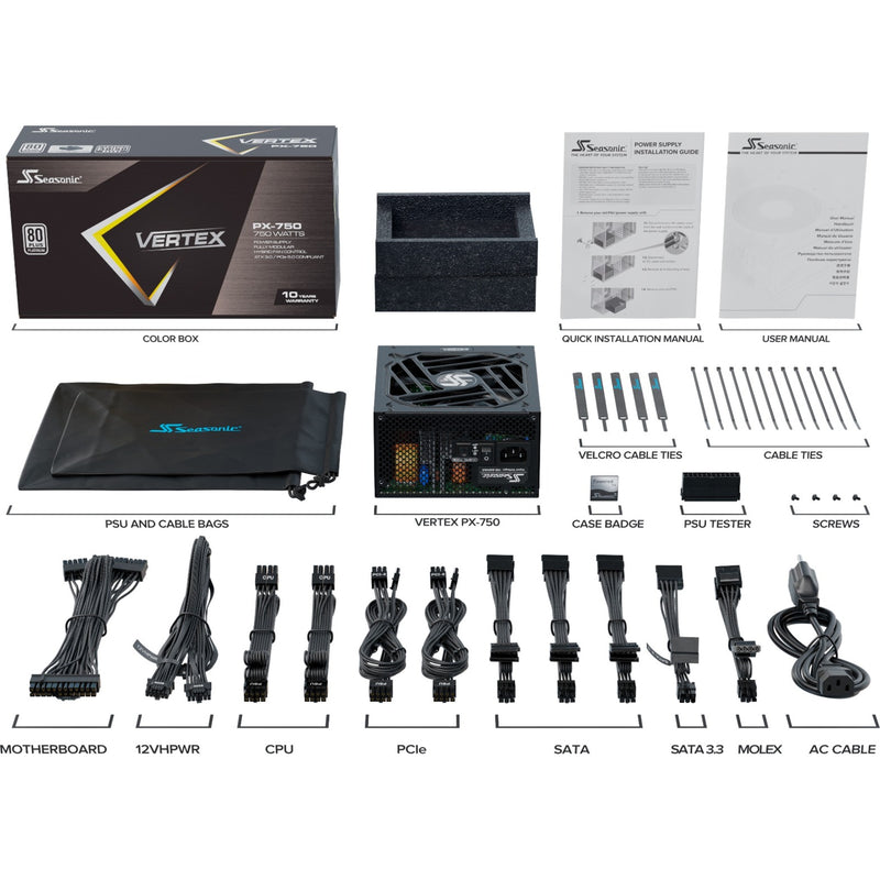 Load image into Gallery viewer, Seasonic vertex px-750, modulaire 750 watt voeding (zwart, 2x pcie)
