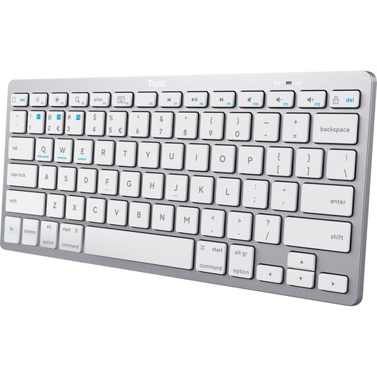 Trust wireless bluetooth keyboard, toetsenbord (grijs wit, us lay-out, scissor switches, bluetooth 4.0)
