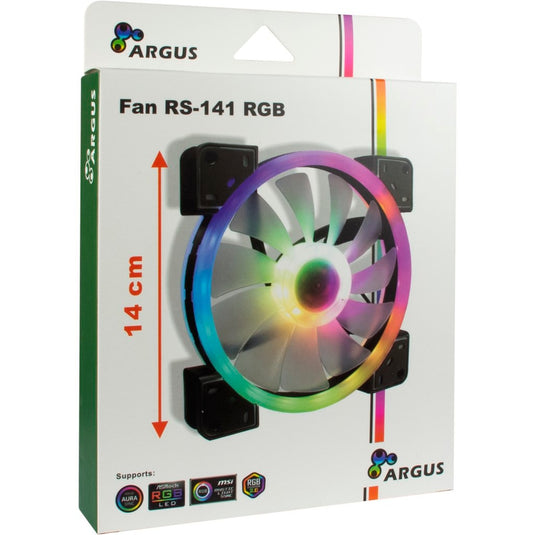 Inter-tech argus rs-141 rgb case fan (zwart, 140 x 140 x 25 mm, pwm)