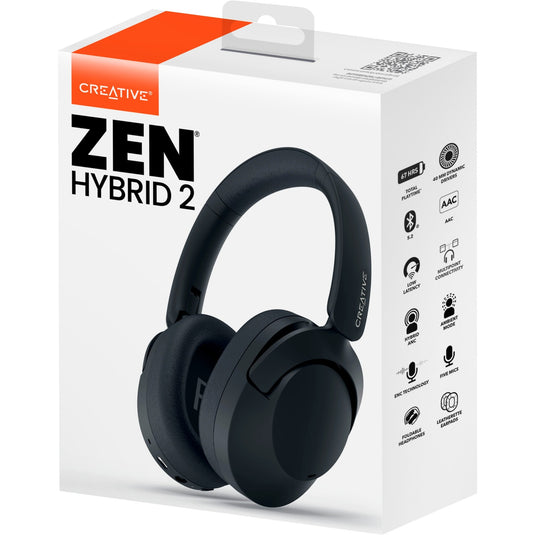 Creative zen hybrid 2 over-ear hoofdtelefoon (zwart, bluetooth 5.2, usb-c, hybride anc)