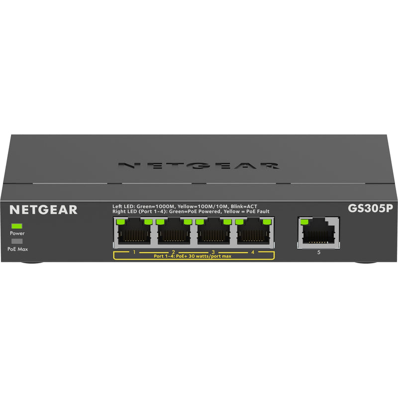 Load image into Gallery viewer, Netgear 5-port poe+ gigabit ethernet soho unmanaged switch (gs305p) (zwart)
