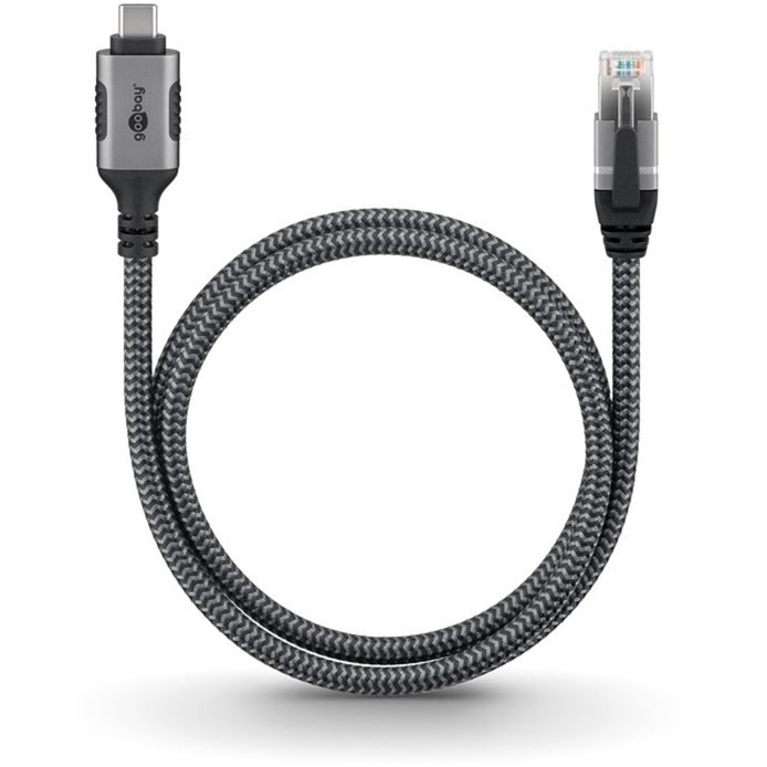 Load image into Gallery viewer, Goobay netwerkadapter usb-c 3.2 gen1 naar rj-45 (zwart zilver, 2 meter)
