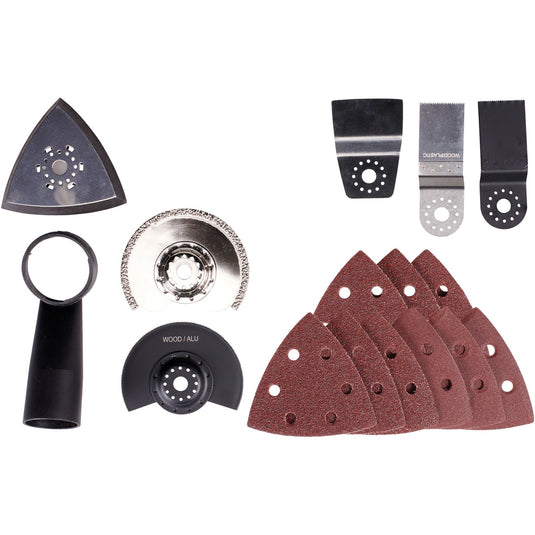 Einhell te-mg 350 eq multitool multifunctioneel gereedschap (rood zwart, incl. koffer, invalzaagblad en schuurpapier)