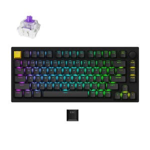 Lemokey p1 he-m1 wireless magnetic switch custom gaming keyboard (zwart, us lay-out (qwerty), gateron double-rail magnetic nebula, 75%, rgb leds, double-shot pbt, hot swap, 2.4 | bluetooth | usb-c, knob)
