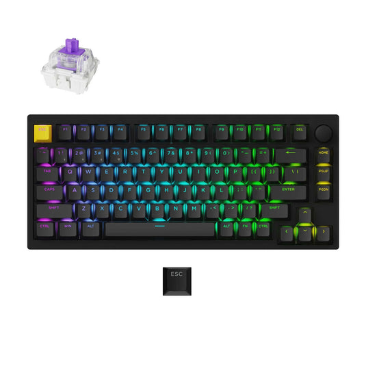 Lemokey p1 he-m1 wireless magnetic switch custom gaming keyboard (zwart, us lay-out (qwerty), gateron double-rail magnetic nebula, 75%, rgb leds, double-shot pbt, hot swap, 2.4 | bluetooth | usb-c, knob)