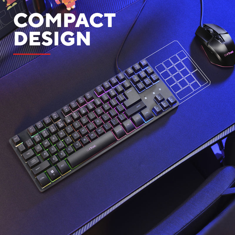 Load image into Gallery viewer, Trust gxt 833 thado toetsenbord met tkl-verlichting (zwart, us lay-out (qwerty), 80% (tkl), rgb)
