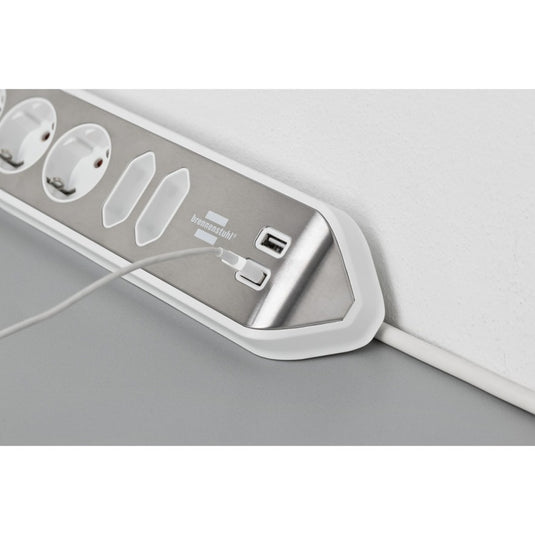 Brennenstuhl ®estilo hoekaansluitdoosstrook met usb laadfunctie 6-weg 4x beschermende contactdozen 2x euro zilver wit