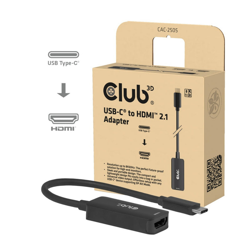Laden Sie das Bild in Galerie -Viewer, Club 3d cac-2505 usb-c naar hdmi 2.1 adapter 8k60hz (zwart)
