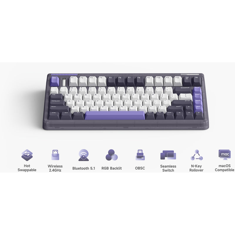 Load image into Gallery viewer, Iqunix og80 lavandin wireless mechanical keyboard (lavendel, us lay-out (qwerty), cherry mx brown, 80% (tkl), hot-swappable, pbt, 2.4ghz | bluetooth 5.1 | usb-c)
