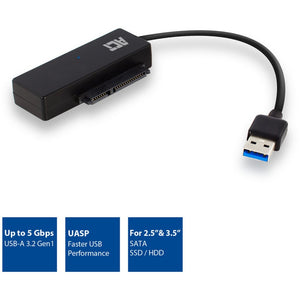 Act connectivity usb 3.2 gen1 naar 2,5 3,5 inch sata adapterkabel voor ssd hdd (zwart, usb 3.2 (5 gbit s))