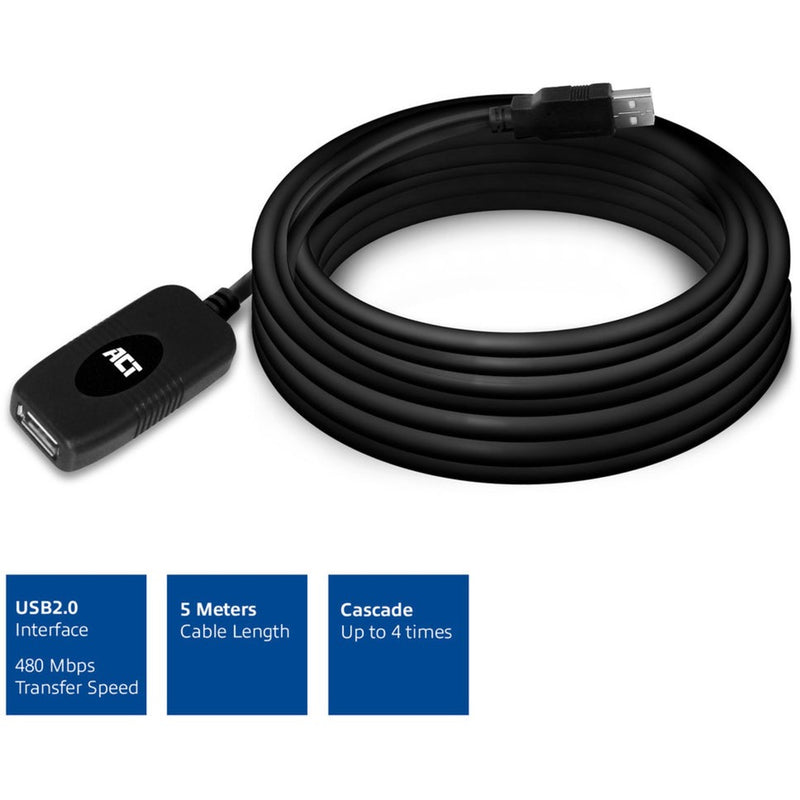 Load image into Gallery viewer, Act connectivity usb 2.0 signaalversterker, 5 meter verlengkabel (zwart)
