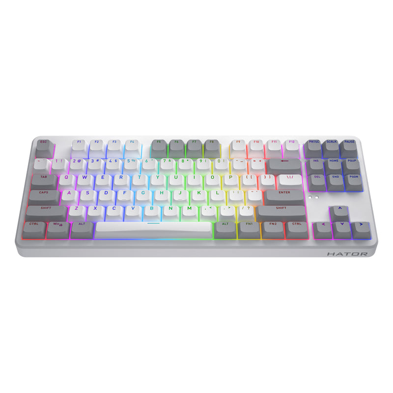 Chargez l'image dans la visionneuse de la galerie, Hator rockfall 3 tkl wireless rgb mechanisch gaming toetsenbord (wit, us lay-out (qwerty), hator aurum orange, 80% (tkl), rgb, pbt keycaps, hotswap, 2.4 ghz bluetooth usb-c)
