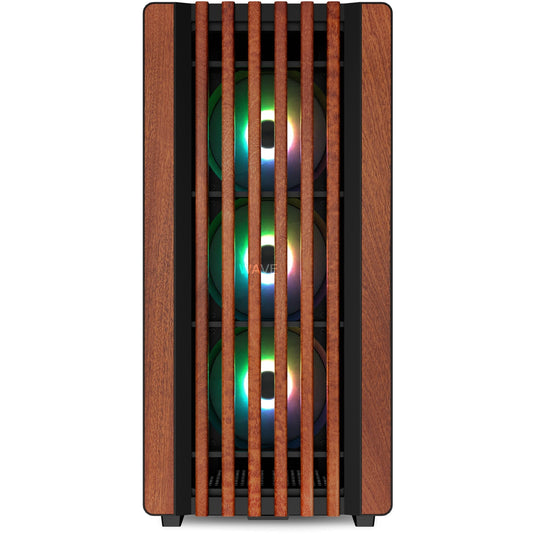Sharkoon rebel c70m rgb midi tower behuizing (zwart houtkleur | 2x usb-a | 1x usb-c | rgb)