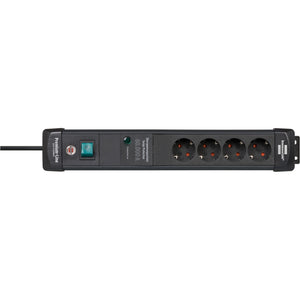 Brennenstuhl premium-line 60.000a stekkerdoos met overspanningsbeveiliging 4-voudig zwart 1,8m h05vv-f 3g1,5