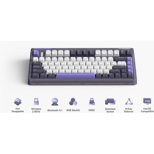 Iqunix og80 lavandin wireless mechanical keyboard (lavendel, us lay-out (qwerty), cherry mx red, 80% (tkl), hot-swappable, pbt, 2.4ghz | bluetooth 5.1 | usb-c)