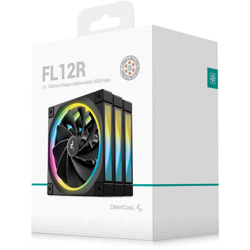 Laden Sie das Bild in Galerie -Viewer, Deepcool fl12r rgb case fans (zwart, 3 stuks, 120 x 120 x 25 mm, pwm)
