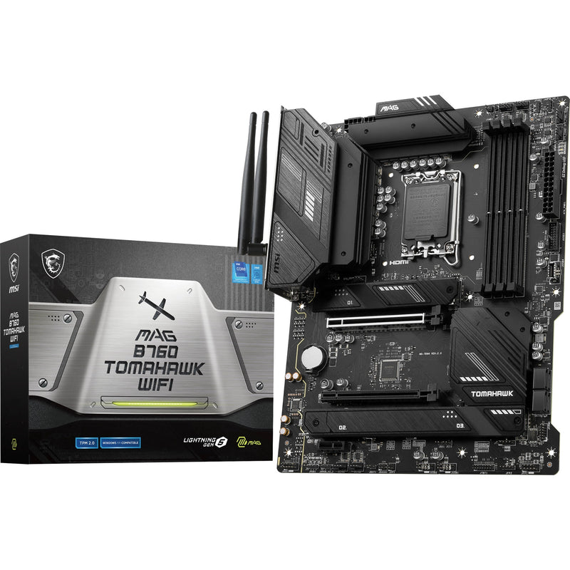 Afbeelding laden in galerijviewer, Msi mag b760 tomahawk wifi socket 1700 moederbord (zwart, raid, 2.5 gb-lan, wi-fi 6e, bt, sound, atx)
