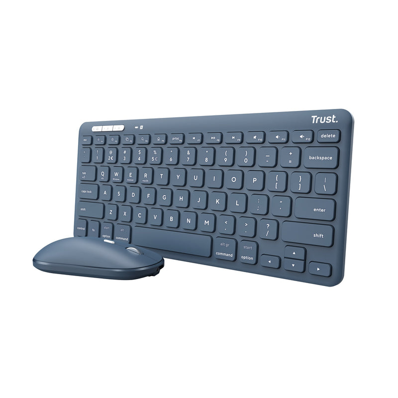 Load image into Gallery viewer, Trust lyra multi-device wireless keyboard mouse, desktopset (blauw, us lay-out, scissor switches, 800 - 1.600 dpi, 2,4 ghz usb, bluetooth, 65%)

