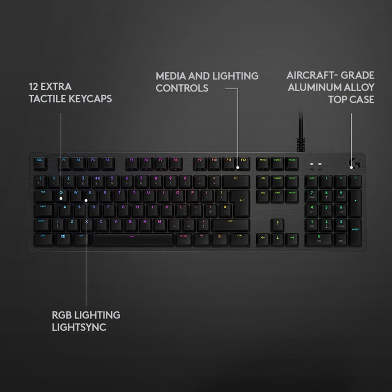 Load image into Gallery viewer, Logitech g512 carbon lightsync rgb mechanical gaming keyboard (zwart, us-international lay-out (qwerty), gx brown, 100%, rgb leds)
