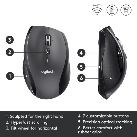 Logitech m705 wireless marathon mouse (antraciet, 1000 dpi)