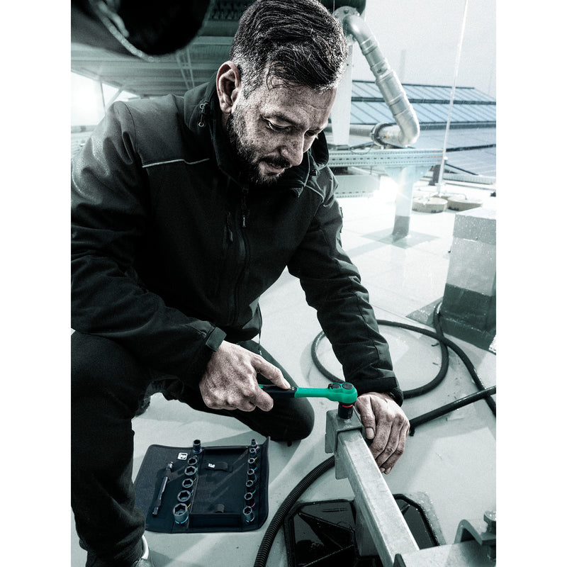 Load image into Gallery viewer, Wera 8100 sb 13 zyklop comfort ratelset gereedschapsset (zwart groen, omschakelpal, 3 8 aandrijving, imperial, 11‑delig)
