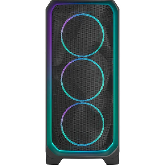 Fractal design meshify 3 ambience pro rgb midi tower behuizing (zwart | 2x usb-a | 1x usb-c | rgb | tempered glass)