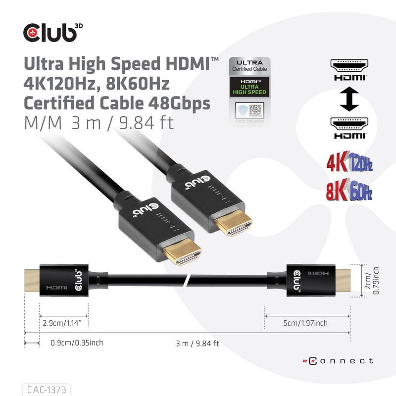 ギャラリービューアに画像をロードする, Club 3d gecertificeerde ultra high speed hdmi 2.1 kabel (zwart, 3 meter, 8k)

