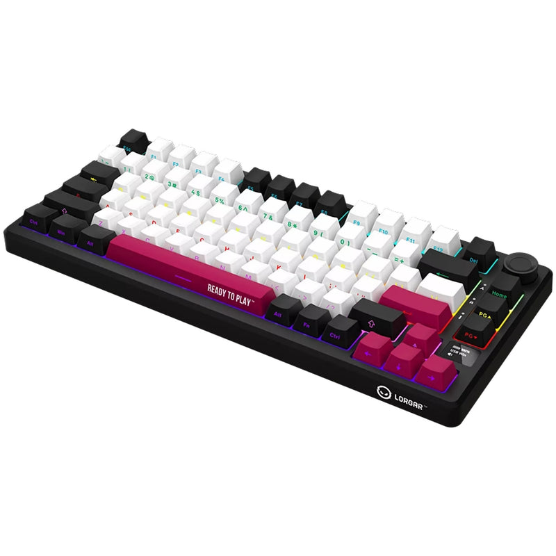 Load image into Gallery viewer, Lorgar kbp7075w rgb mechanisch gaming toetsenbord (zwart, us lay-out (qwerty), logar toxic purple, 75%, rgb, hot-swappable, pbt double-shot, bluetooth | 2.4ghz | usb)
