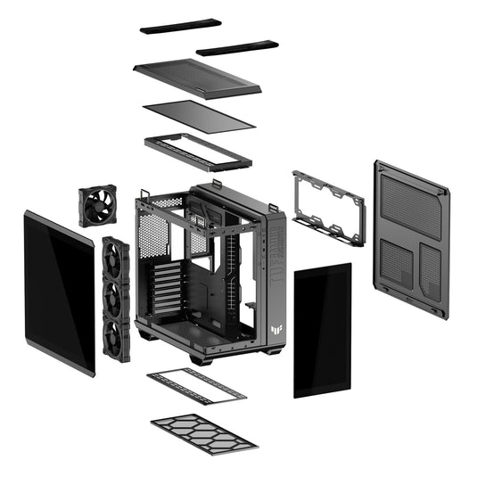 Asus tuf gaming gt502 horizon argb midi tower behuizing (zwart | 3x usb-a | 1x usb-c | tempered glass)