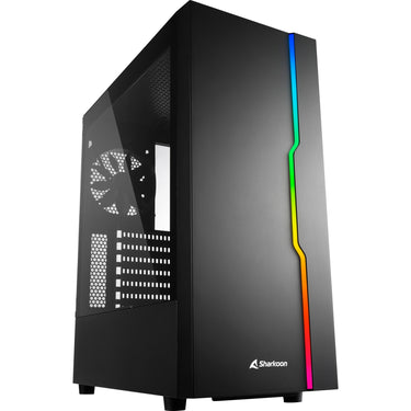 Sharkoon rgb slider midi tower behuizing (zwart | 3x usb-a | rgb | tempered glass)