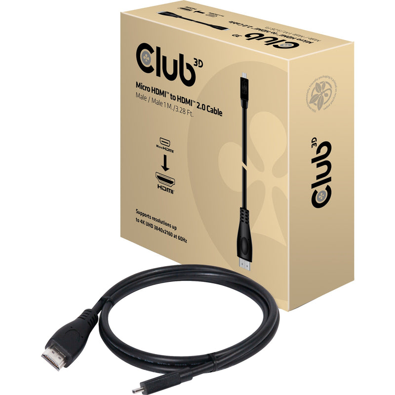 Afbeelding laden in galerijviewer, Club 3d micro hdmi > hdmi 2.0 kabel (zwart, 1 meter, 4k 60hz)
