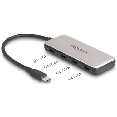 Delock 4-port usb-c + pd 85 watt usb-hub (grijs)