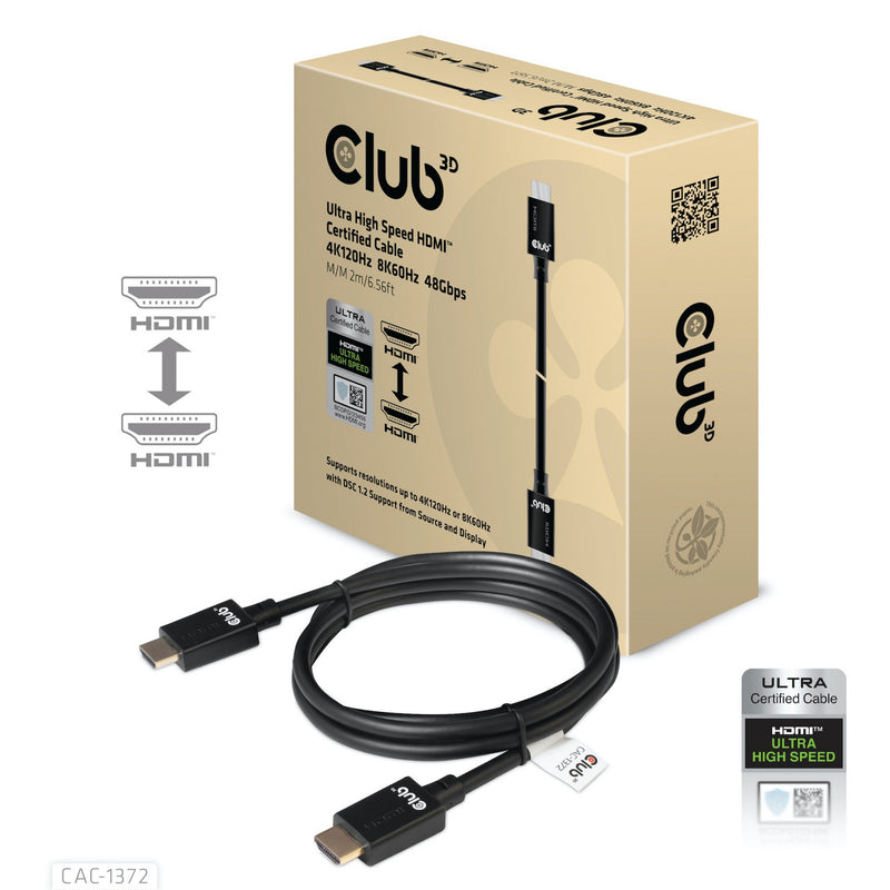Afbeelding laden in galerijviewer, Club 3d gecertificeerde ultra high speed hdmi 2.1 kabel (zwart, 2 meter, 8k)
