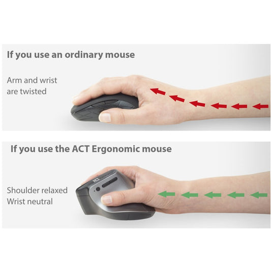 Act connectivity draadloze ergonomische muis met bluetooth en usb-c usb-a (zilver zwart, 1000 - 2400 dpi)