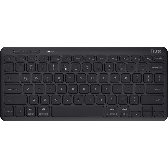 Trust lyra compact draadloos toetsenbord (zwart, us lay-out, scissor switches, 2,4 ghz usb, bluetooth, 65%)