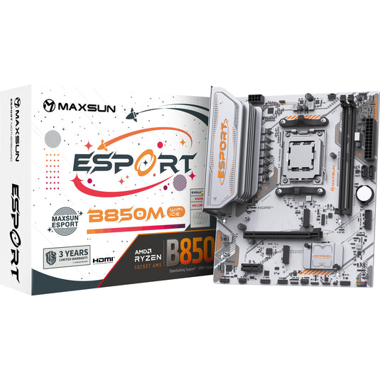 Maxsun ms-esport b850m wifi ice socket am5 moederbord (wit, raid, gb-lan, wlan, bt, sound, µatx)