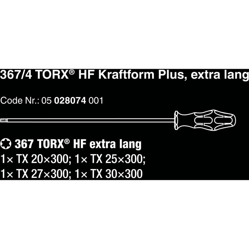 Load image into Gallery viewer, Wera 367 4 torx® hf kraftform plus schroevendraaierset met vasthoudfunctie met 300 mm lange klingen (zwart groen, 4‑delig)
