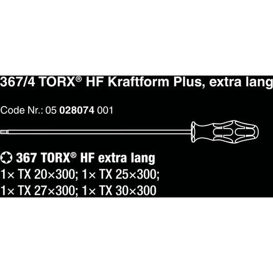 Wera 367 4 torx® hf kraftform plus schroevendraaierset met vasthoudfunctie met 300 mm lange klingen (zwart groen, 4‑delig)