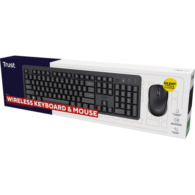 Afbeelding laden in galerijviewer, Trust ody ii stille draadloze toetsenbord- en muisset desktopset (zwart, us lay-out (qwerty), membraan, 100%, 800 dpi - 1.600 dpi)
