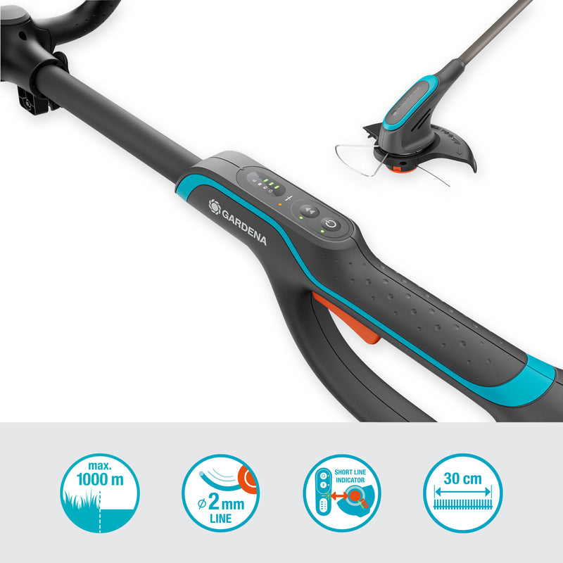 Load image into Gallery viewer, Gardena powertrim 30 18v set 4.0 ah met 18v p4a accu grastrimmer (grijs turquoise, accu en lader inbegrepen)

