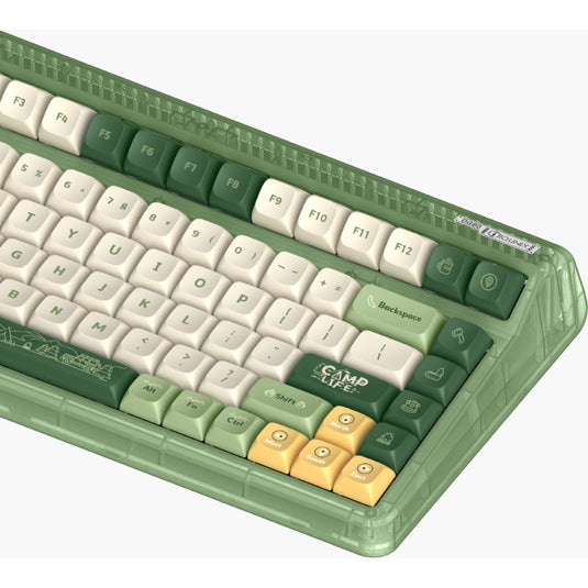 Iqunix og80 camping wireless mechanical keyboard, gaming toetsenbord (groen oranje, us lay-out, cherry mx red, rgb leds, 80% (tkl), hot-swappable, pbt, 2.4ghz | bluetooth 5.1 | usb-c)