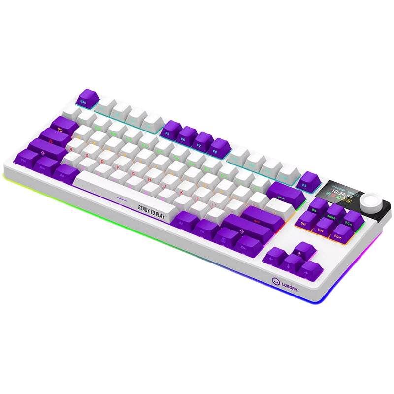 Load image into Gallery viewer, Lorgar kbp70tklw rgb mechanisch gaming toetsenbord (wit, us lay-out (qwerty), logar toxic purple, 80% (tkl), rgb, hot-swappable, pbt double-shot, bluetooth | 2.4ghz | usb)
