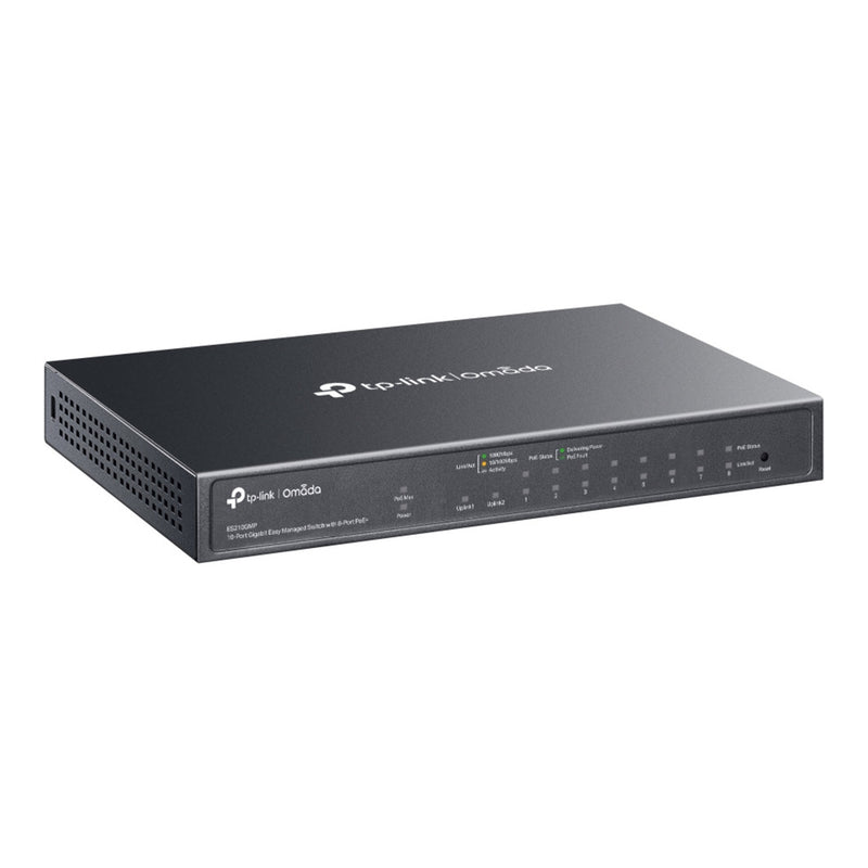Afbeelding laden in galerijviewer, Tp-link omada es210gmp 10-poort gigabit easy managed switch (zwart, 8x poe+, 1x gigabit sfp)
