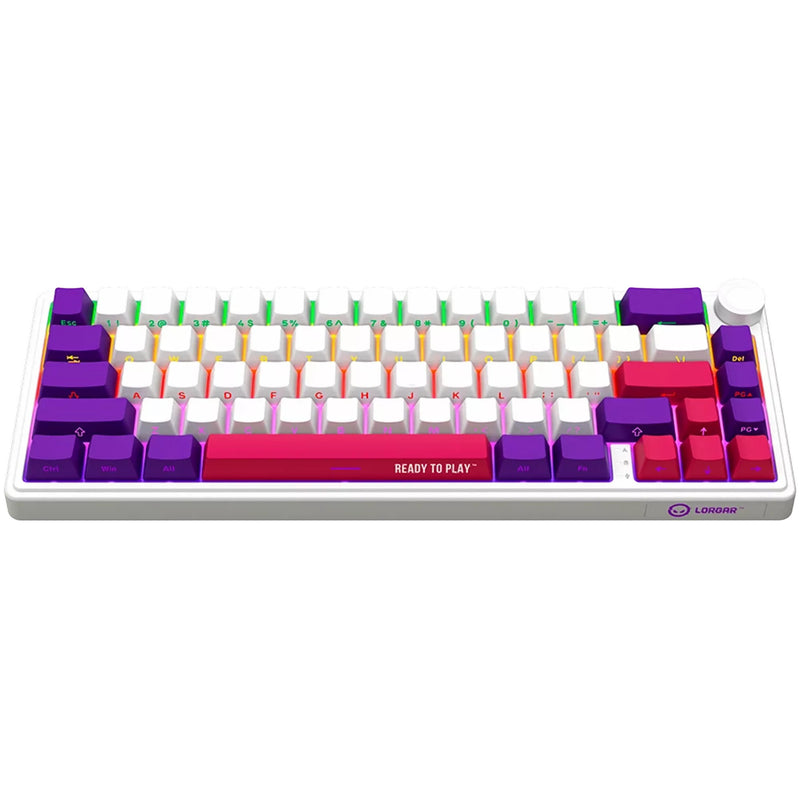 Load image into Gallery viewer, Lorgar kbp70mw rgb mechanisch gaming toetsenbord (wit, us lay-out (qwerty), logar toxic purple, 65%, rgb, hot-swappable, pbt double-shot, bluetooth | 2.4ghz | usb)
