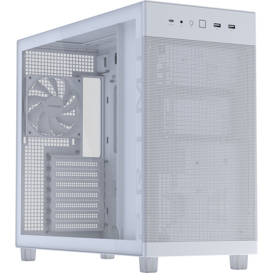 Asus prime ap303 - tempered glass panel midi tower behuizing (wit | 2x usb-a | 1x usb-c | tempered glass)