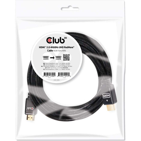 Club 3d hdmi 2.0 redmere kabel (zwart, 15 meter, 4k)